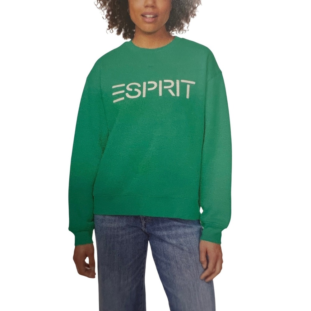 ESPRIT Sweatshirt Women XS Green Crewneck Relaxed Fit Cotton Blend NWT 80s New